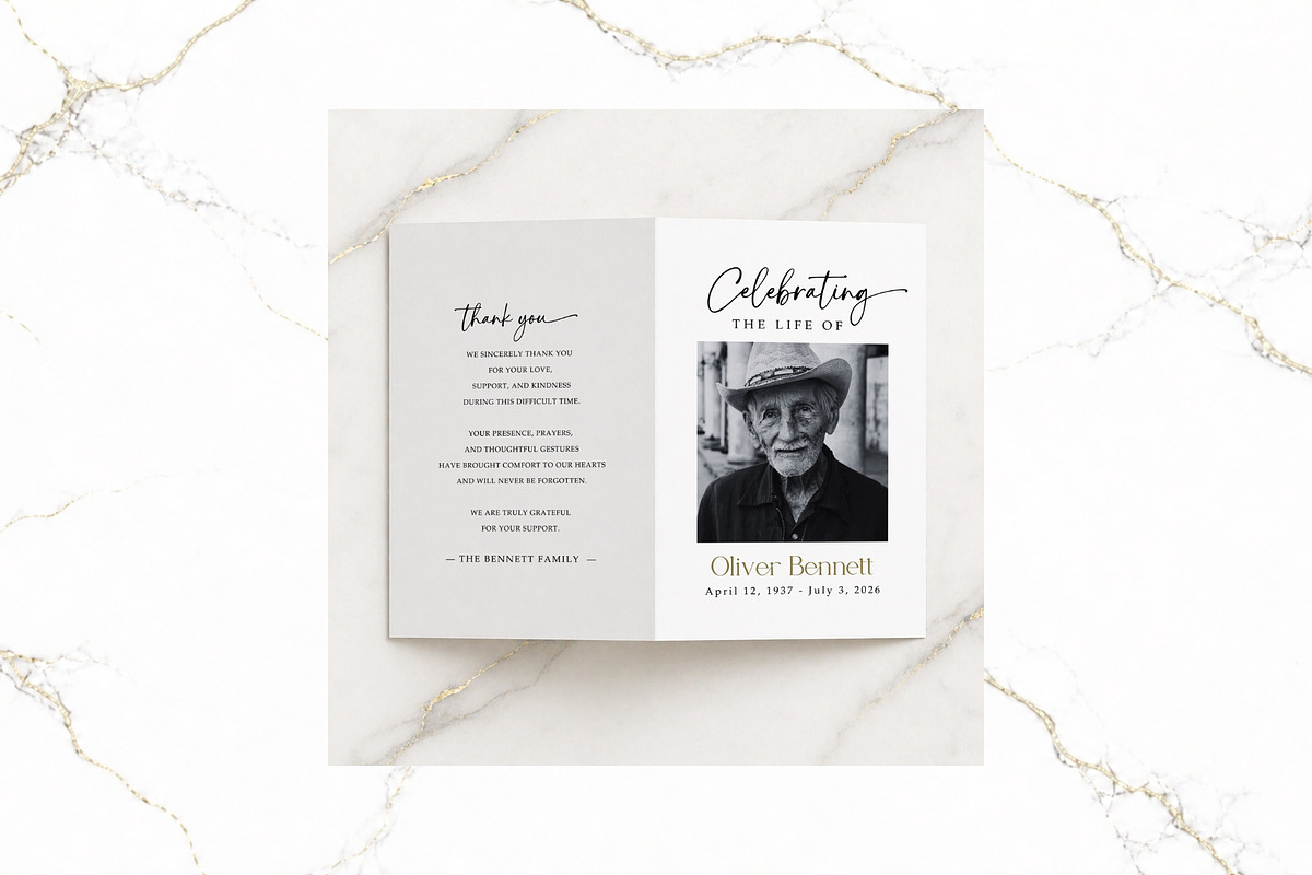 Funeral Bifold Program BW CanvaFR001, a Brochure Template by TyphoonStudio (Photo 5 of 8)