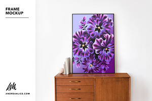 Framed Art Mockup on wood sideboard