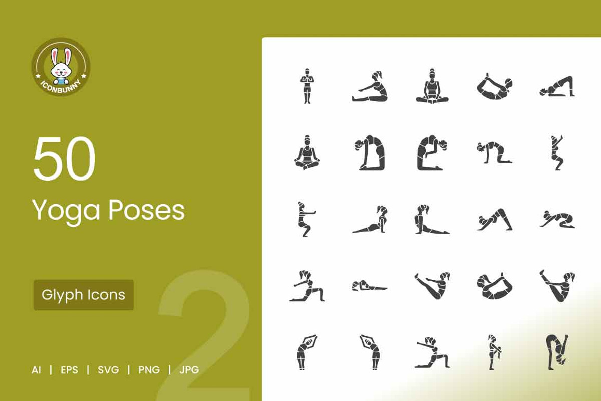 50 Yoga Poses Glyph Icons, an Icon by IconBunny (Photo 1 of 2)