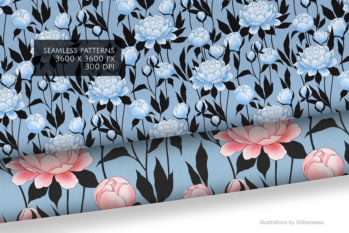 Peony & Buds Patterns, a Pattern Graphic by Gribanessa (Photo 3 of 4)