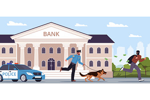 Police work. Officer with dog chases, a Person Illustration by YummyBuum