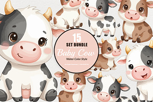 15 Bundle Watercolor Baby Cow Milk, an Animal Illustration by Morspective