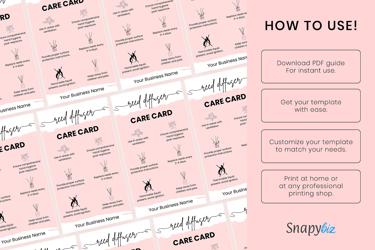 Printable Reed Diffuser Care Card, a Templates & Theme by Snapybiz (Photo 9 of 11)