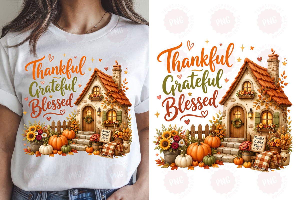 Thankful Grateful Blessed PNG, a Seasonal Illustration by SinaCreation (Photo 1 of 7)