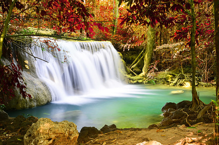 Waterfall in autumn featuring forest, kanchanaburi, and scenic, a Nature Photo by totojang1977