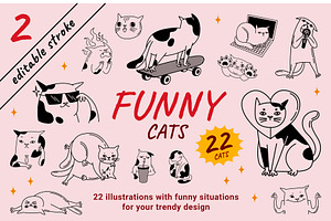 22 Funny cats vector illustration 2, an Animal Illustration by Yanakicc