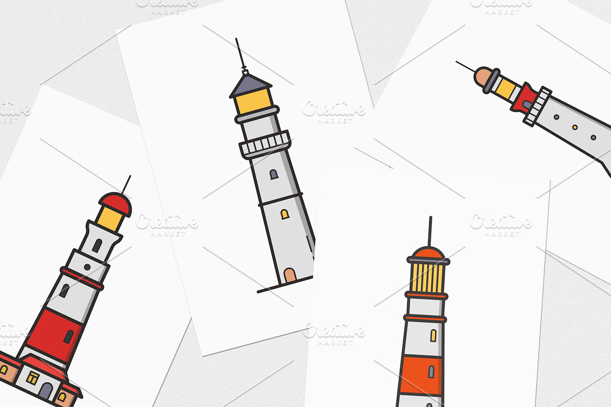 Lighthouses set, seamless patterns, an Object Illustration by Good Studio (Photo 6 of 9)