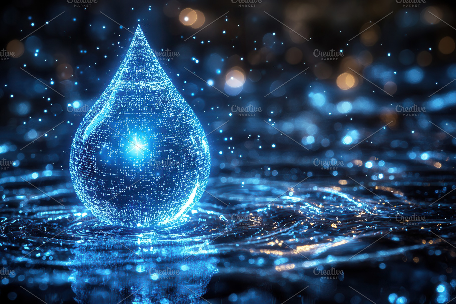 Bright blue water droplet creates ri, a Photo by Tanuart