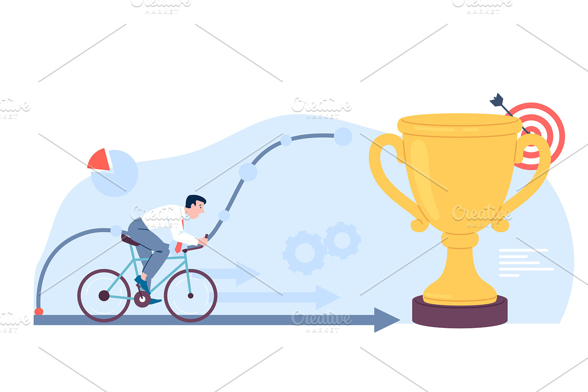 Man in bicycle moves towards goal, a Person Illustration by LadadikArt