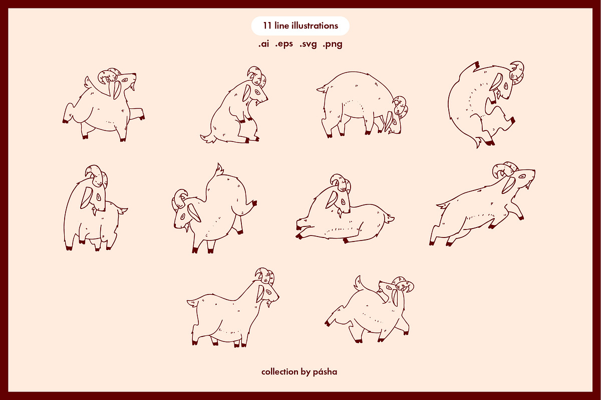 Hand Drawn Goat Vector Bundle, an Animal Illustration by Pásha (Photo 3 of 5)