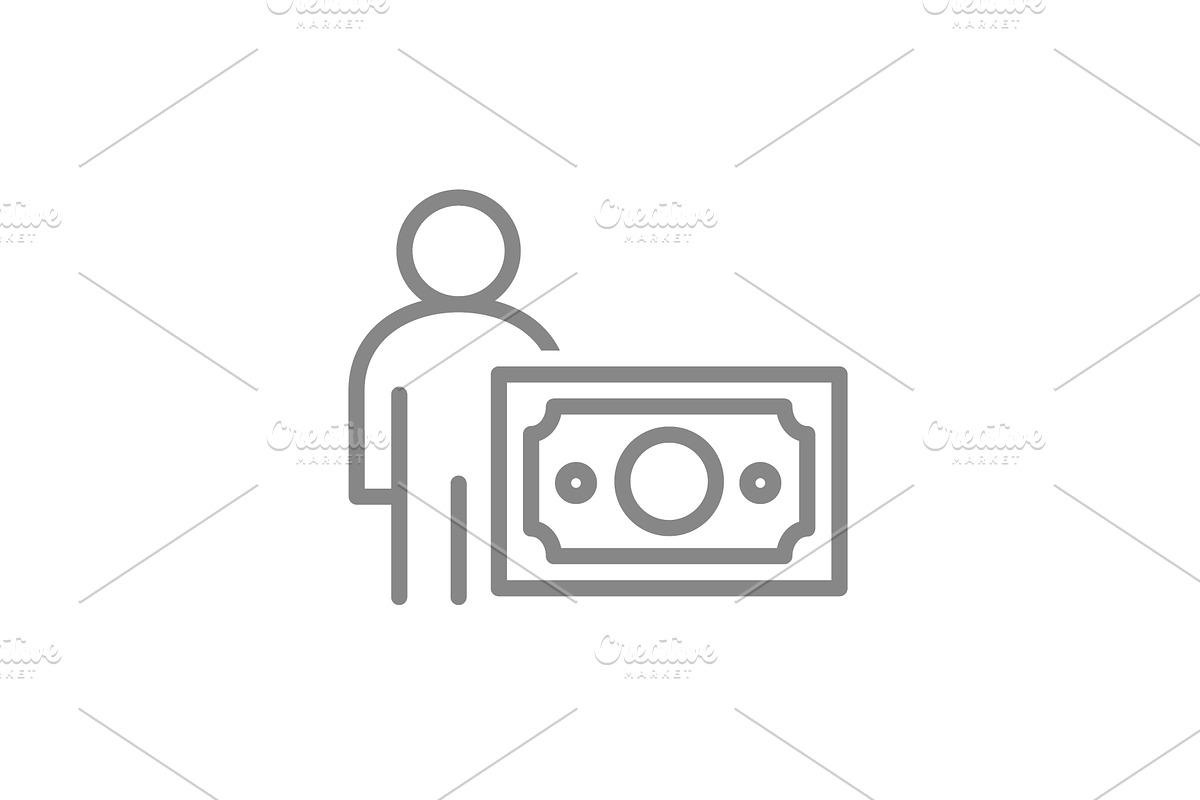 Human with money bill line icon, an Object Illustration by GraphiShop