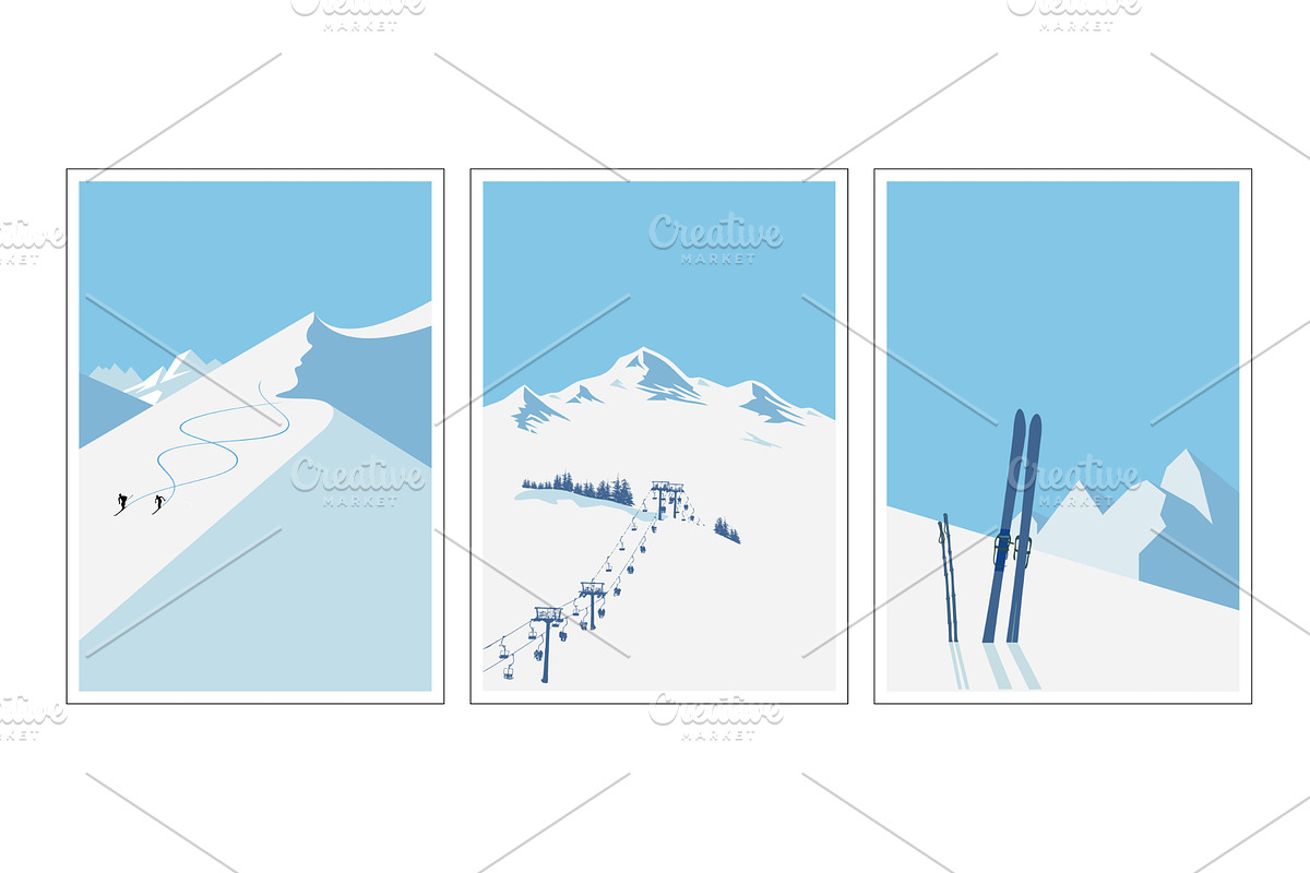 Modern retro ski posters, snowboard, a Sport Illustration by Pgmart