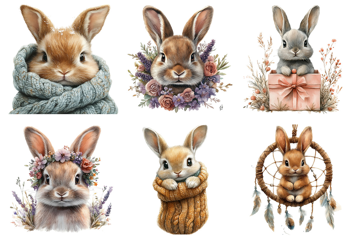 Hand-painted Bunny Nursery Clipart, an Illustration by SinaCreation (Photo 2 of 4)