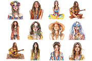 Hippie Girl Clipart, an Illustration by Design Market (Thumbnail 3 of 4)