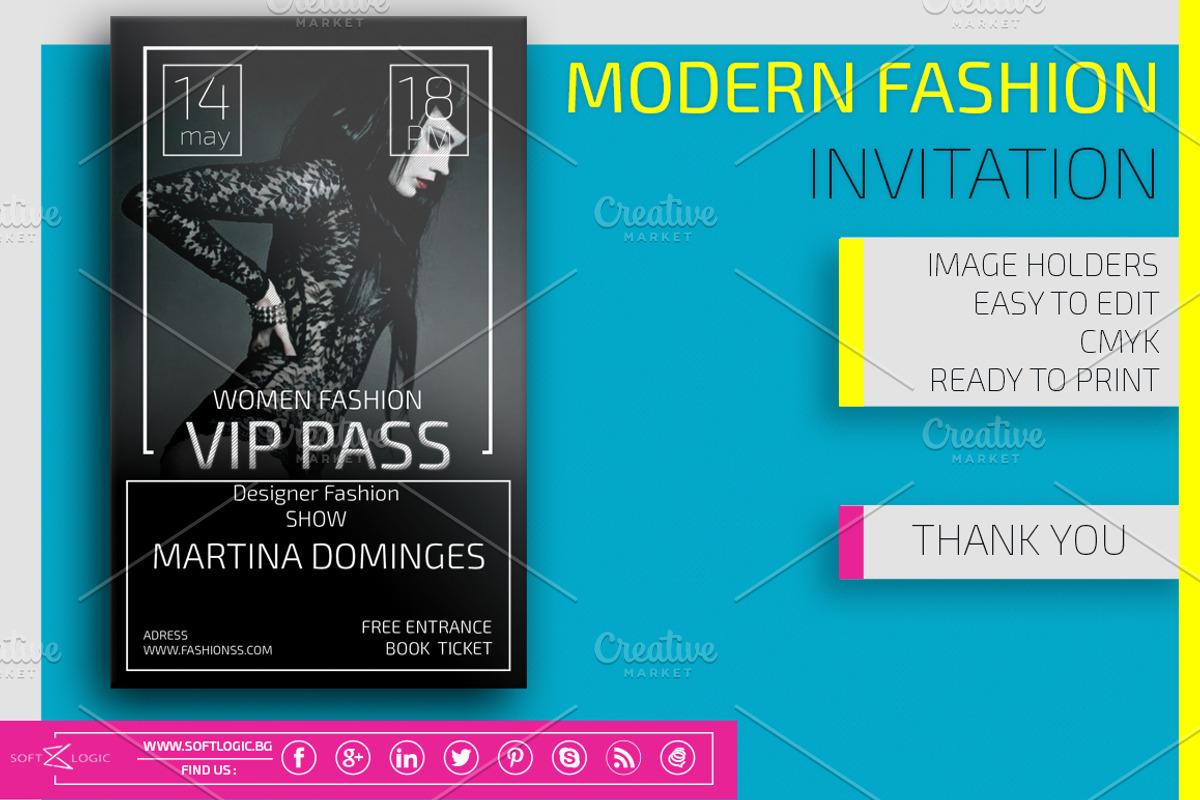Modern Fashion  Invitation Card Pass, a Card Template by Konakchiev (Photo 2 of 2)