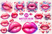 Watercolor Pink Valentine Lips Png, an Illustration by SinaCreation (Thumbnail 1 of 5)