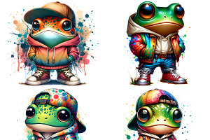 Graffiti Streetwear Frog Clipart Set