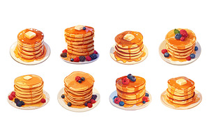 Cartoon pancake stack set. Tasty, a Food Illustration by Stock-Smart-Start
