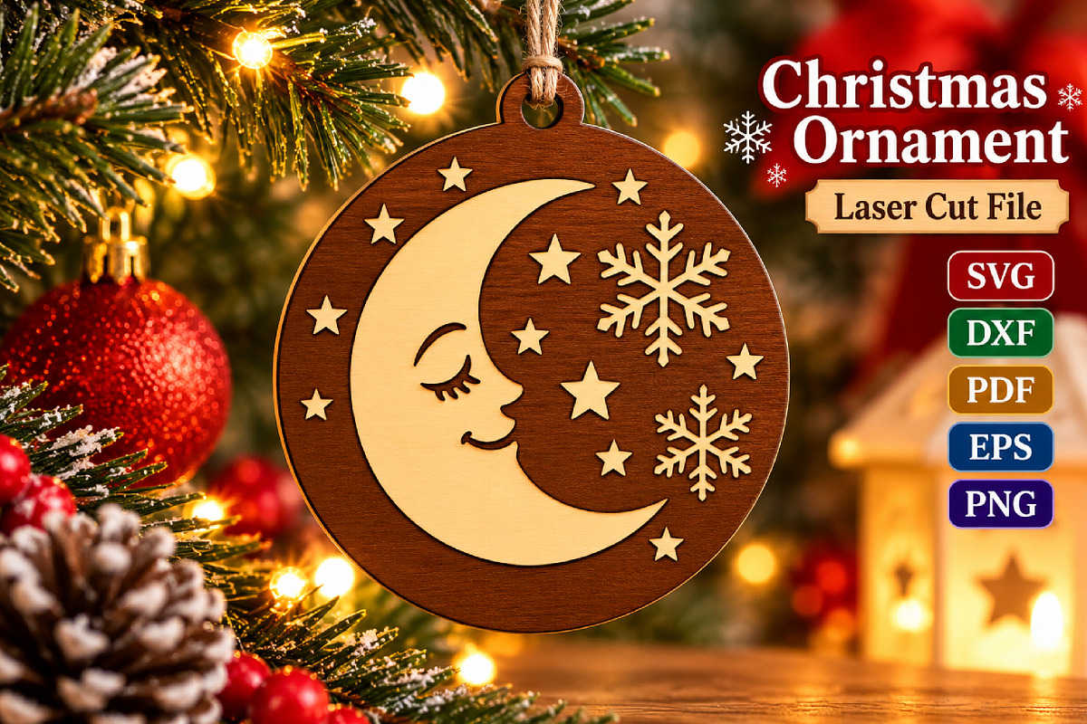 Christmas Moon Ornament SVG File, an Object Graphic by Libby Wishes (Photo 1 of 3)