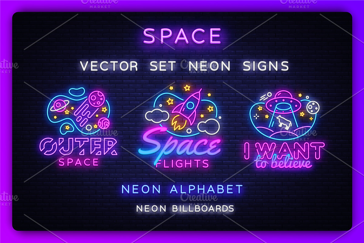 Space Neon Signs, a Decorative Illustration by Soifer Design (Photo 1 of 2)