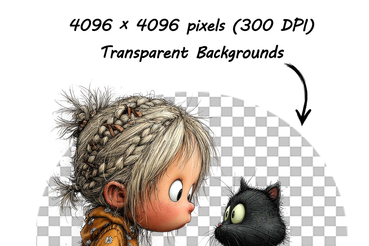 Whimsical Girl and Cat Clipart Set, a Person Illustration by one-touch (Photo 15 of 18)