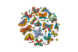 Ornate Colorful Butterflies, Circle