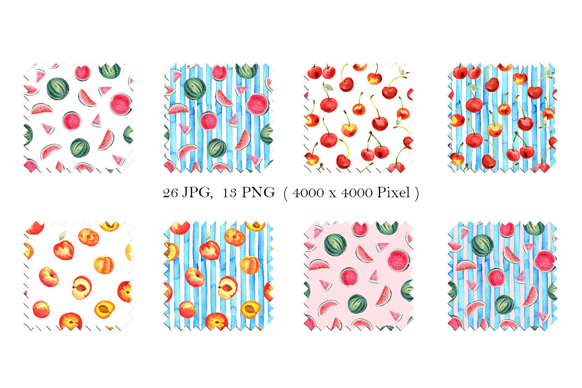 Summer Fruits Seamless patterns, an Illustration by JennyColorArt (Photo 3 of 6)