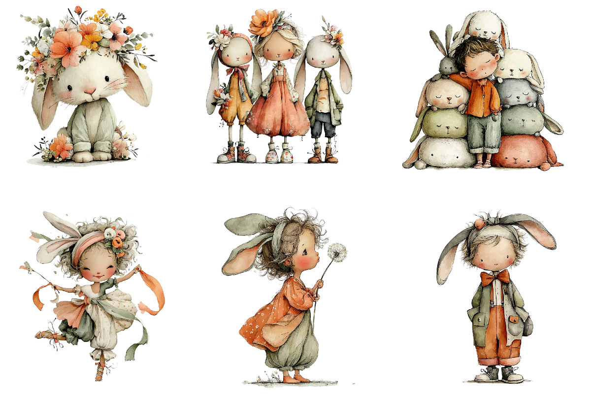 Cute And Funny Easter Kids Clipart, an Illustration by DreamArtGraphic (Photo 3 of 5)