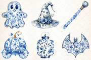 Blue Floral Halloween PNG, an Illustration by Libby Wishes (Thumbnail 2 of 6)