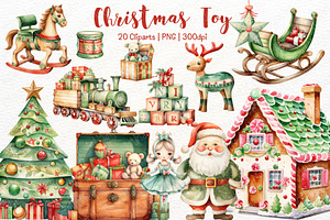 Christmas Toy Watercolor Clipart