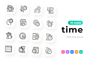 Time 16 Thin Line Icons Set, an Outline Icon by Alex Blogoodf (Thumbnail 1 of 5)