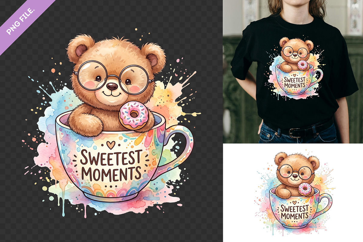 Watercolor Cute Bear Coffee Clipart, an Object Illustration by zahidhossainalif (Photo 1 of 3)