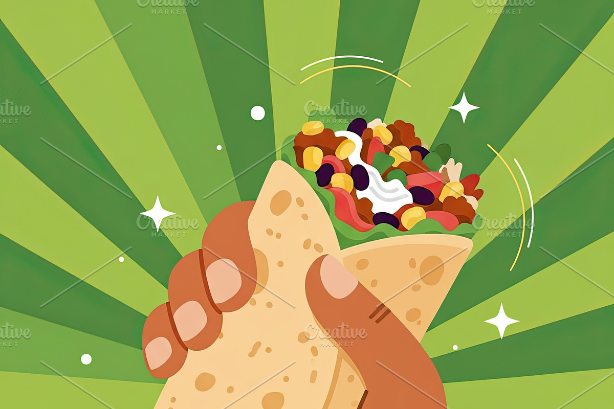 Hand Holding a Loaded Burrito, a Food Illustration by Virgo Studio