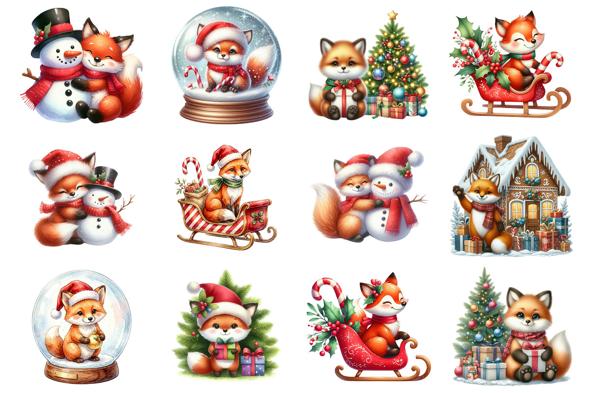 Christmas Cute Fox Clipart, a Seasonal Illustration by CitraGraphics (Photo 2 of 6)