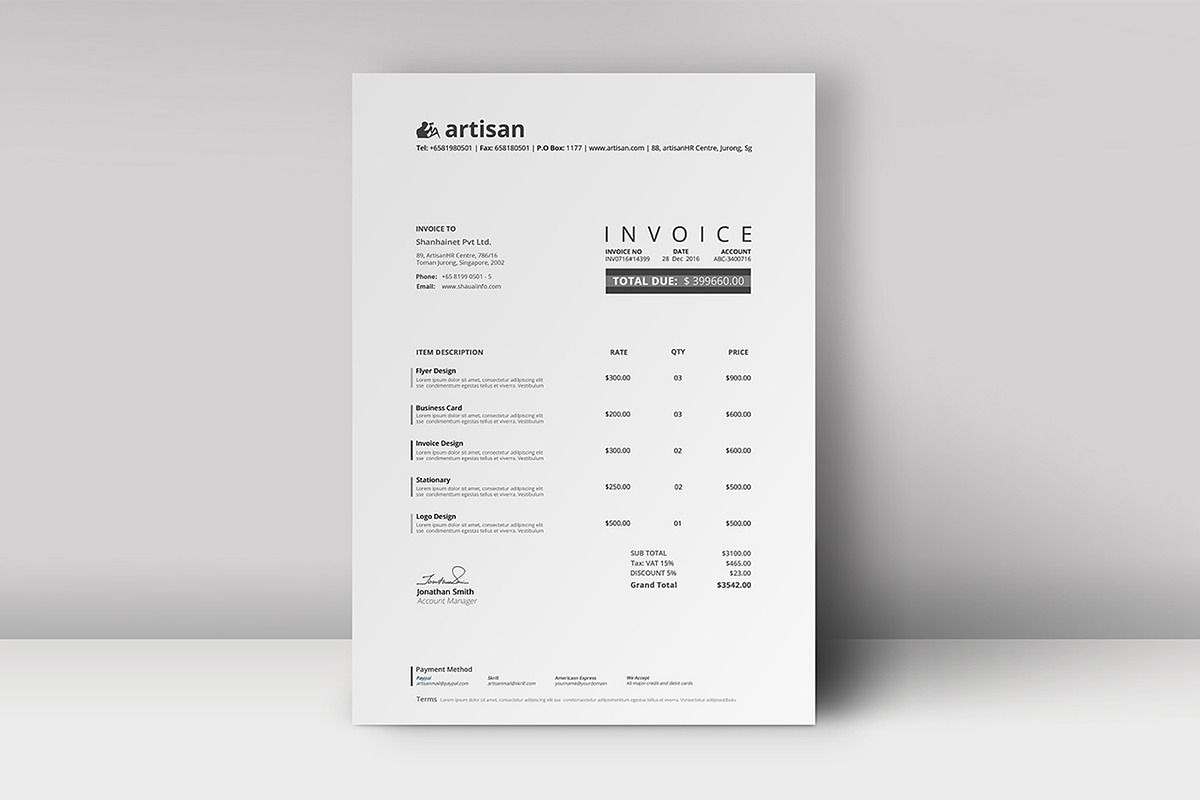 Invoice Template, a Stationery Template by artisanHR (Photo 4 of 7)