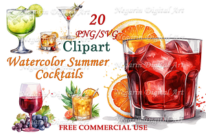 Tropical Watercolor Cocktail Clipart