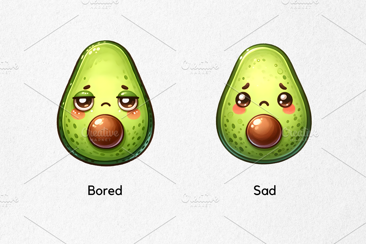 Cute Avocado Face Expressions, a Food Illustration by jvxvxnism (Photo 3 of 11)