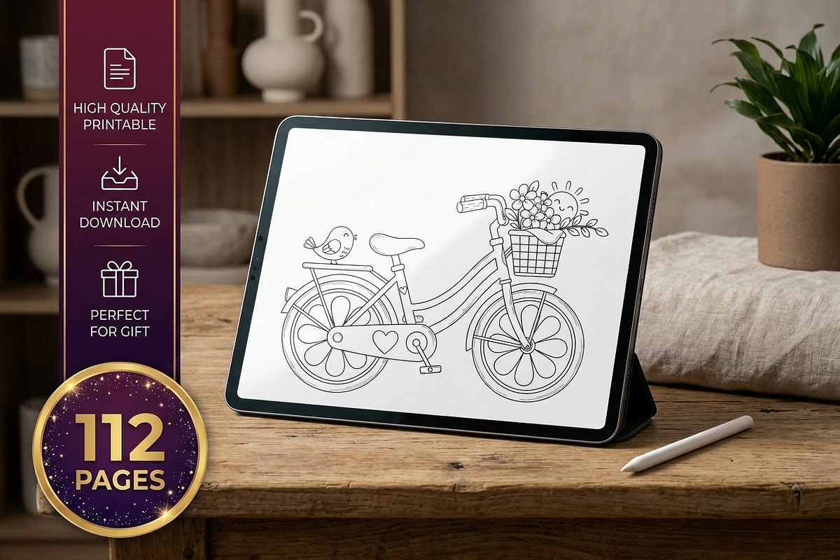 112 Bicycle Coloring Pages for Kids, a Transportation Illustration by ikarifq shop (Photo 1 of 5)