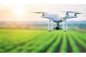 Drone flying over green agricultural, a Nature Photo by Lermont51
