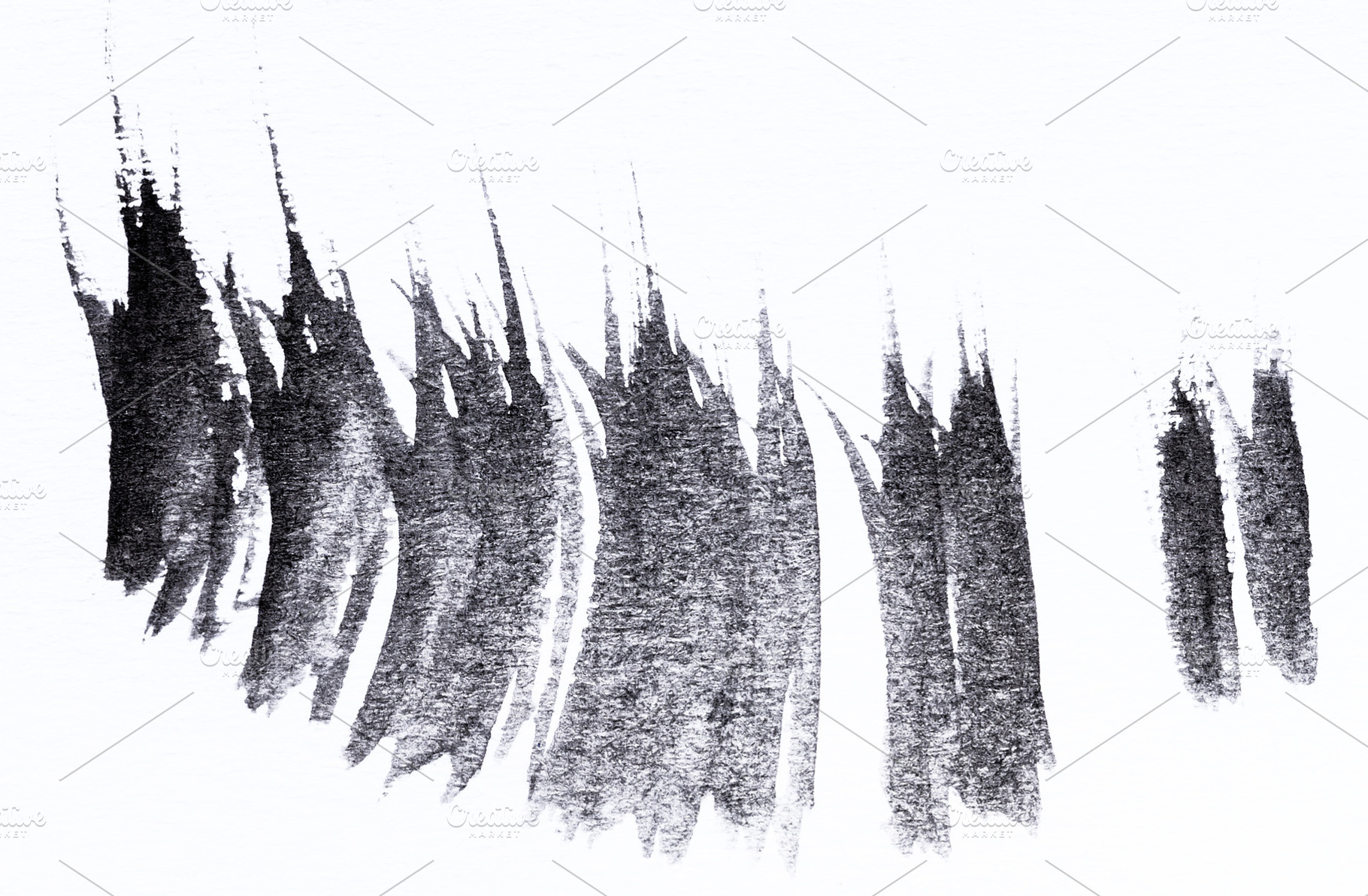 Abstract black brush strokes and paint dashes on textured white, an Abstract Photo by ndanko