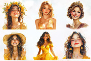 Gold Spring Woman Watercolor Clipart, a Person Illustration by RobertsArt (Thumbnail 2 of 7)