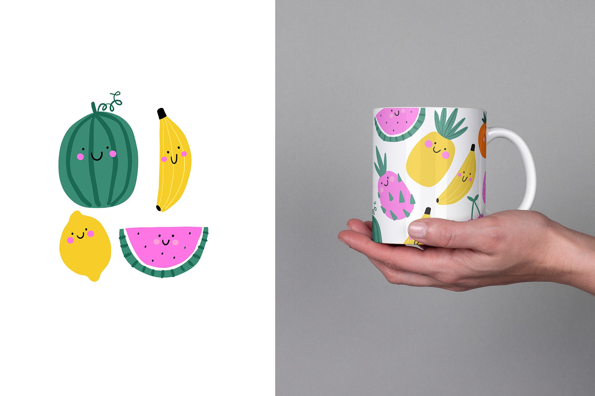Summer Cute Fruits - vecror clipart, a Food Illustration by Barkova Nadya (Photo 8 of 8)