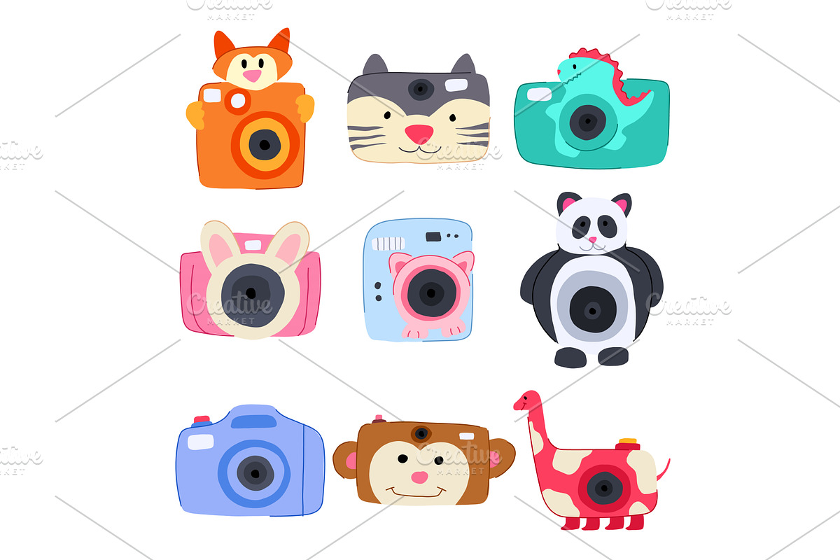 camera toy set cartoon vector, an Object Illustration by pikepicture