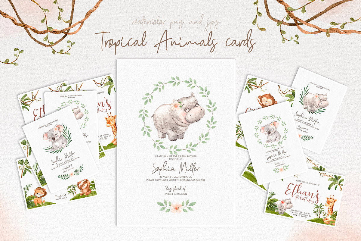 Tropical Baby Animals Watercolor set, an Animal Illustration by Alamella (Photo 4 of 8)