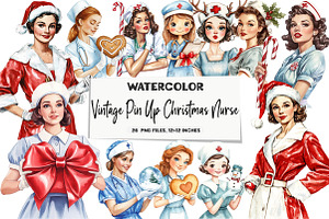 Vintage Pin Up Christmas Nurse, an Illustration by DreamArtGraphic
