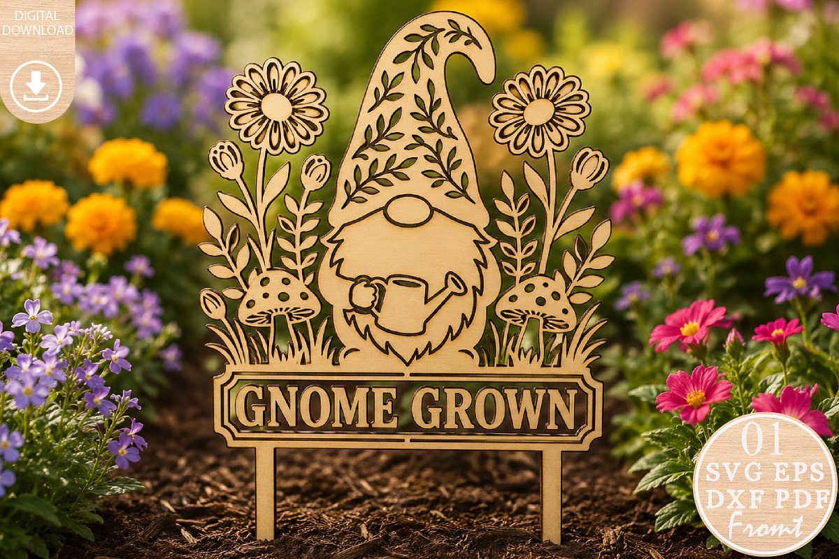 Garden Gnome Sign Laser Cut SVG, an Object Graphic by Rose Art (Photo 3 of 3)