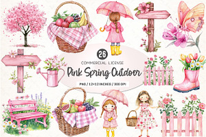 Watercolor Pink Spring Outdoor PNG, an Illustration by SinaCreation