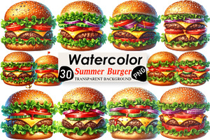 Summer Classic Burger Clipart, an Illustration by Black Bird Studio