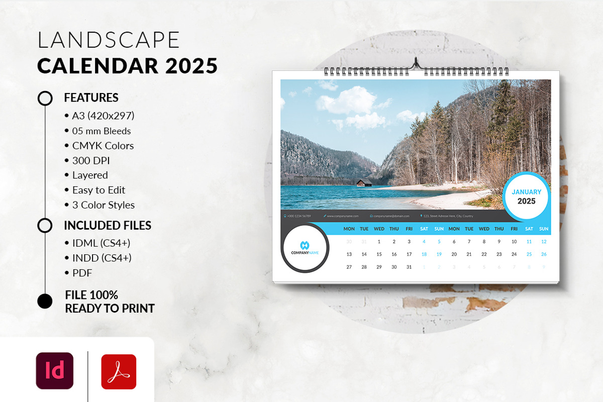 Landscape Calendar 2025, a Stationery Template by MstArtwork (Photo 1 of 7)