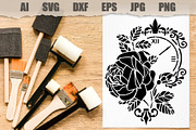 Stencil Rose flower Clock, a Technology Illustration by MARYCRAFTIRIA (Thumbnail 2 of 3)